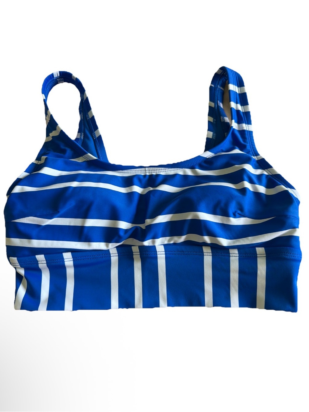 Dick’s Sporting Goods DSP Blue White Striped Bikini Top Long Line Scoop Neck